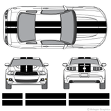 Front and rear view of 10" stripes on a new Ford Mustang