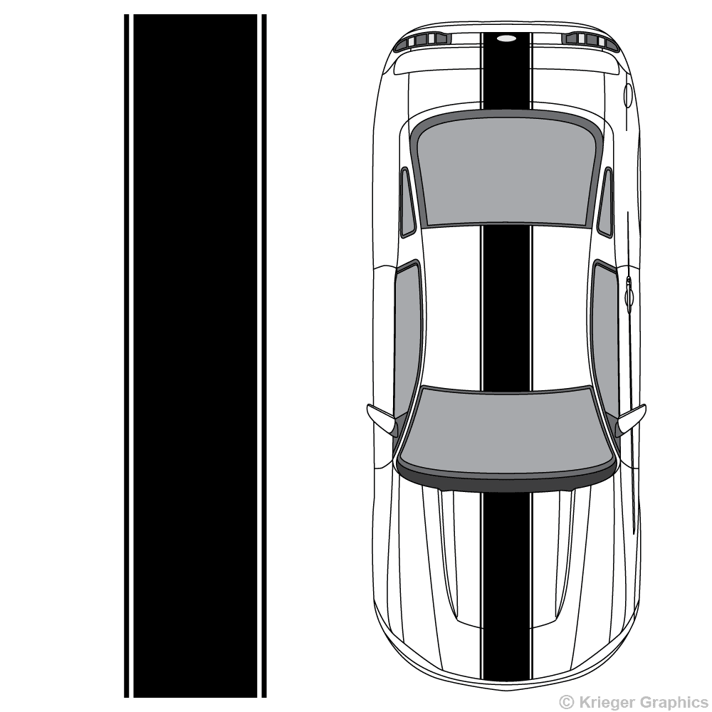 Top view of center stripes on a new Ford Mustang