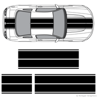 Top view of dual rally stripes on a new Ford Mustang
