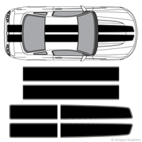 Top view of EZ rally stripes on a new Ford Mustang