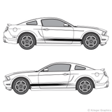 Both side views of faded rocker stripes on a new Ford Mustang