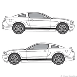 Both side views of rocker stripes on a new Ford Mustang