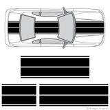 Top view of dual rally stripes on an old Ford Mustang 