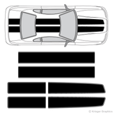 Top view of EZ rally stripes on an old Ford Mustang