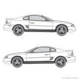 Both side views of faded rocker stripes on an old Ford Mustang