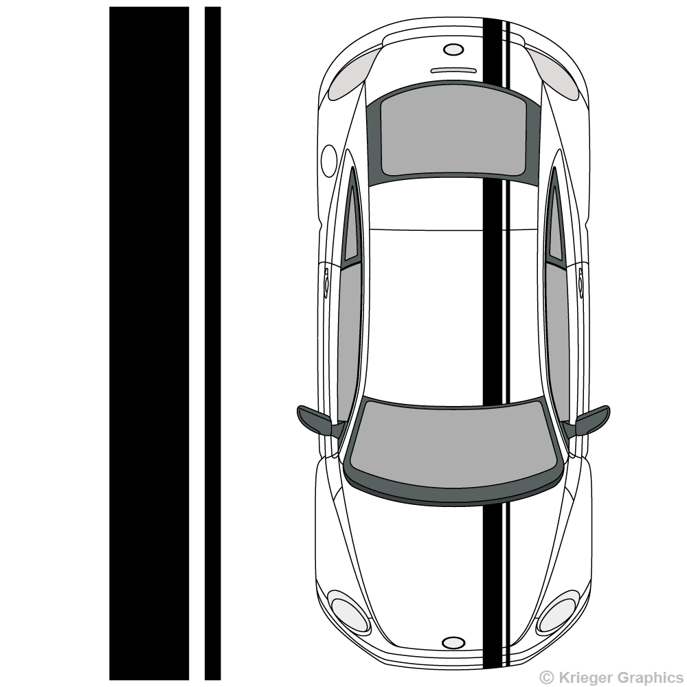 Top view of offset stripes on a NewVolkswagen Beetle