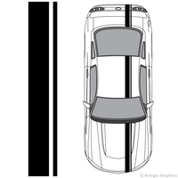 Top view of offset stripes on a New Ford Mustang