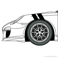 Driver’s side view of hash mark stripes on a Porsche 911