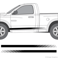 Driver’s side view of faded rocker stripes on a Dodge Ram
