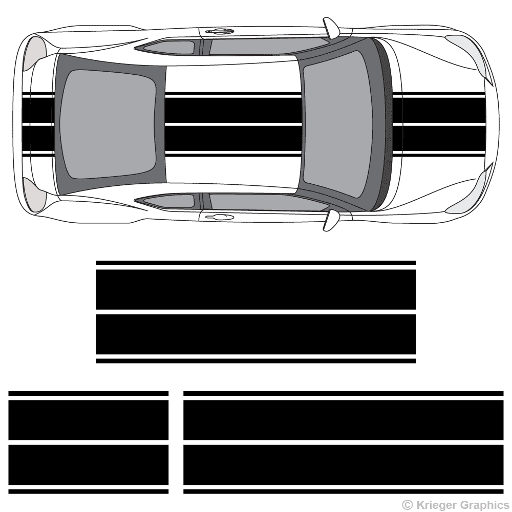 Top view of dual rally stripes on a Scion tC