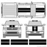 Front and rear view of 10" stripes on a Chevy Silverado