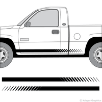 Driver’s side view of faded rocker stripes on a Chevy Silverado